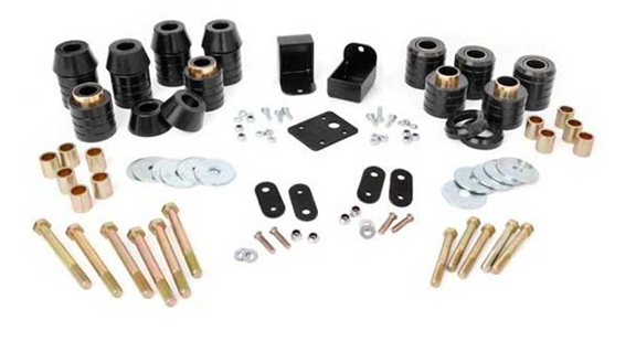 Rough Country body lift kit mount diagram showing spacer locations on Jeep frame