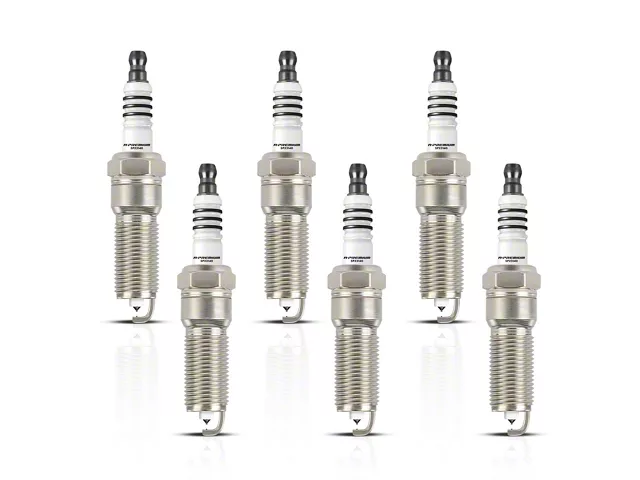 Set of six iridium spark plugs for a performance V6 engine, featuring fine-wire electrodes designed to improve ignition efficiency, fuel economy, and service life.