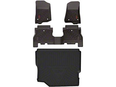 3W All Weather Front, Rear and Cargo Floor Liners; Black (18-25 Jeep Wrangler JL 4-Door w/ Subwoofer, Excluding 4xe)