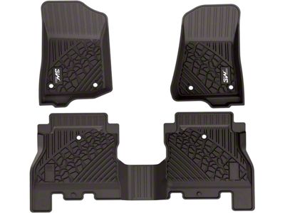 3W All Weather Front and Rear Floor Liners with Gray Logo; Black (18-25 Jeep Wrangler JL 4-Door, Excluding 4xe)