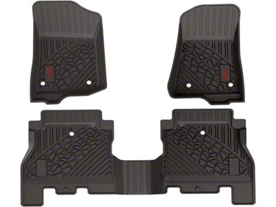 3W All Weather Front and Rear Floor Liners with Red Logo; Black (18-25 Jeep Wrangler JL 4-Door, Excluding 4xe)