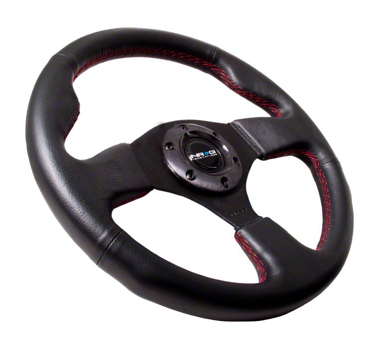 NRG Innovations NRG-RST-012R Reinforced Steering Wheel Leather Steering Wheel 320mm With/BLACK Stitch/Black Thumb Grip, Double Riveted Spokes Horn Button, Steering Wheels - Canada