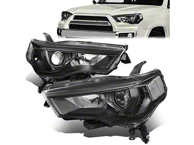 Factory Style Projector Headlights with Clear Corners; Black Housing; Clear Lens (14-20 4Runner)