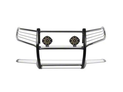 Grille Guard with 7-Inch Black Round LED Lights; Stainless Steel (10-24 4Runner, Excluding Limited, Nightshade, TRD Pro & TRD Sport)