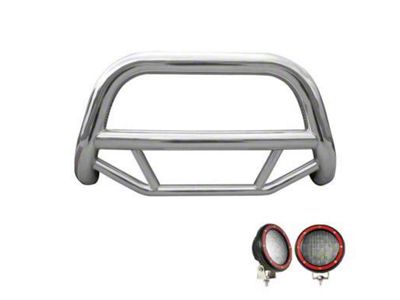 Max Bull Bar with 5.30-Inch Red Round Flood LED Lights; Stainless Steel (03-09 4Runner)