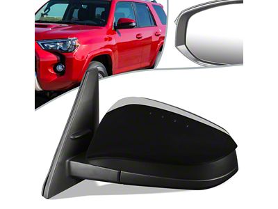 OE Style Heated Mirror Glass with Turn Signal and Puddle Light; Driver Side; Textured Black (14-24 4Runner)