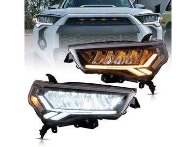 Shark Teeth Style LED Headlights with Dynamic DRL; Black Housing; Smoked Lens (14-20 4Runner)