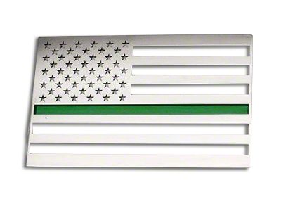 Stainless Steel American Flag Emblem; Brushed with Thin Green Line (Universal; Some Adaptation May Be Required)