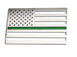 Stainless Steel American Flag Emblem; Polished with Thin Green Line (Universal; Some Adaptation May Be Required)