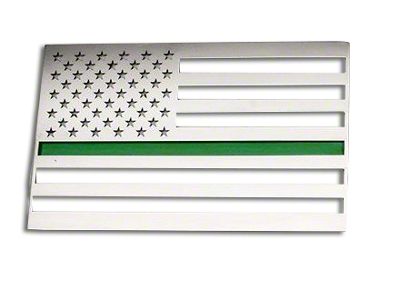 Stainless Steel American Flag Emblem; Polished with Thin Green Line (Universal; Some Adaptation May Be Required)