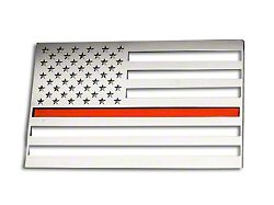 Stainless Steel American Flag Emblem; Polished with Thin Red Line (Universal; Some Adaptation May Be Required)