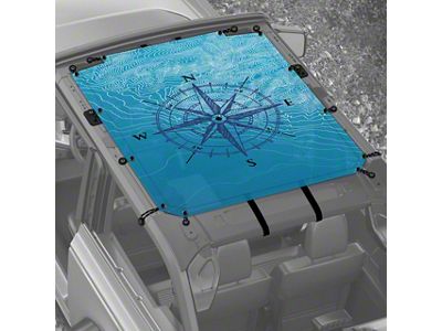 4x4 Attitude Sunshade; Hand Drawn Compass; Blue (21-25 Bronco 2-Door)