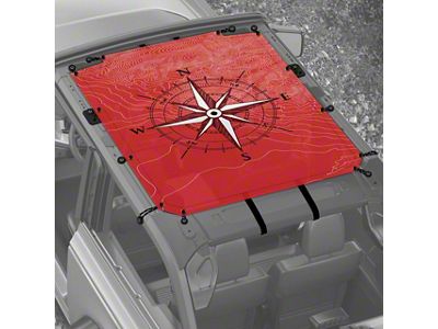 4x4 Attitude Sunshade; Hand Drawn Compass; Red (21-25 Bronco 2-Door)