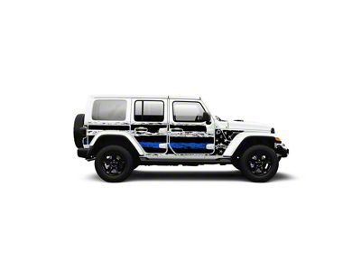 4x4 Attitude Action Shield Body Armor; Patriot USA Distressed Blue Line (18-25 Jeep Wrangler JL 4-Door)