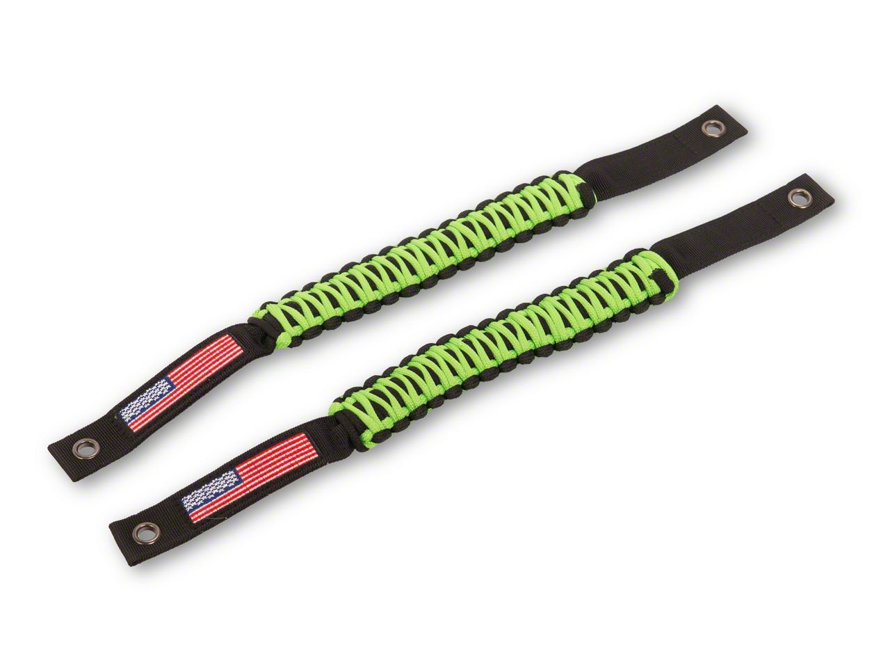 RedRock Bronco Paracord Grab Handles with Flag Logo; Front; Green
