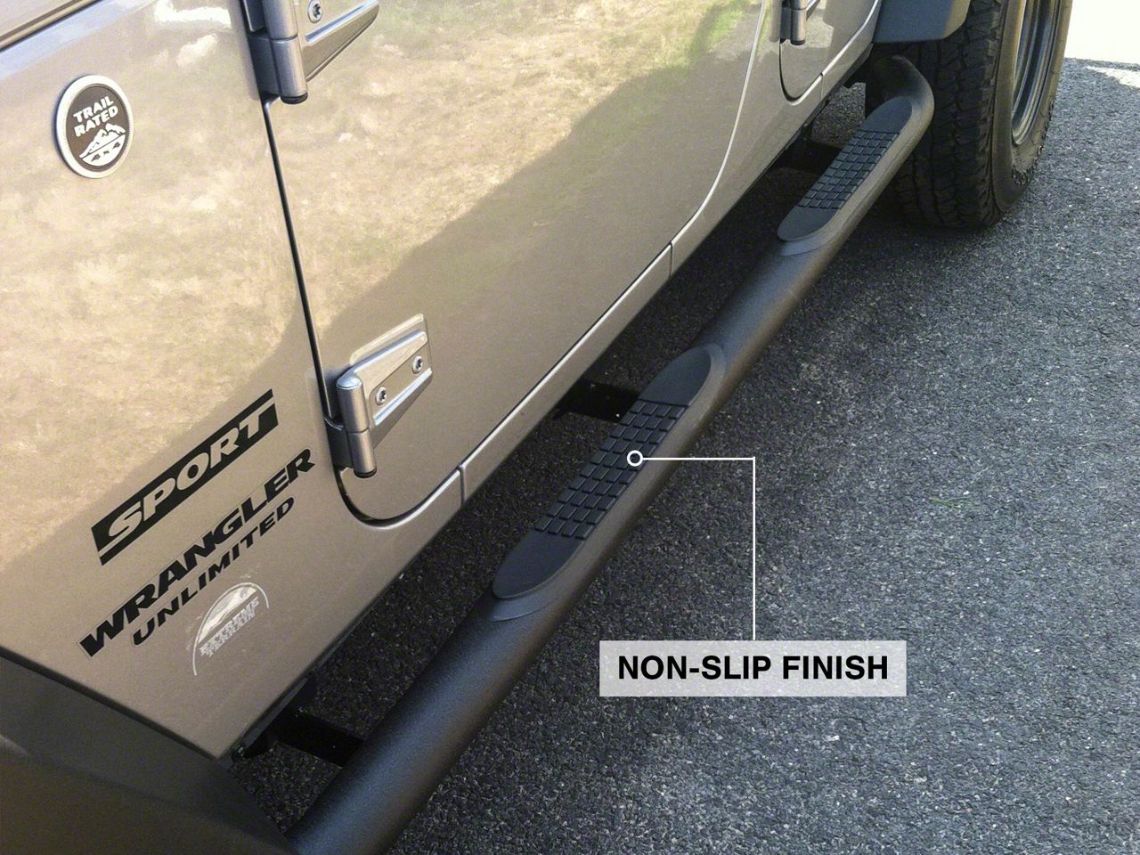 RedRock Jeep Wrangler 3-Inch Round Curved Side Step Bars; Textured