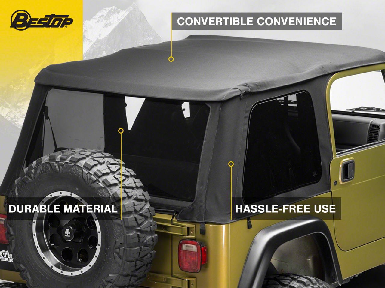 Bestop Jeep Wrangler Trektop NX Soft Top - Black Twill 56920-17