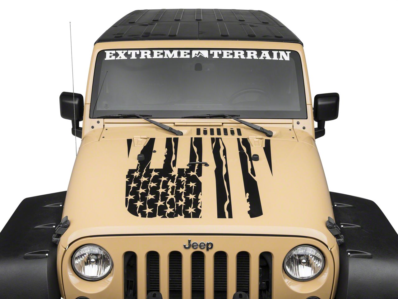Distressed American Flag Vinyl Hood Decal For Jeep Wrangler - Patriotic Graphic