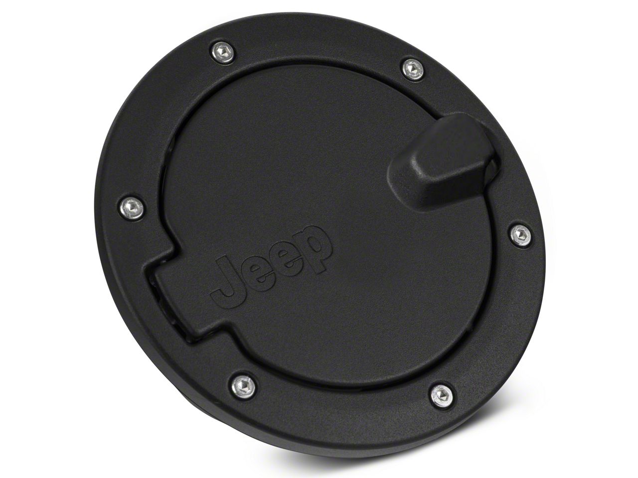 Mopar Jeep Wrangler Fuel Door with Jeep Logo; Satin Black J106916