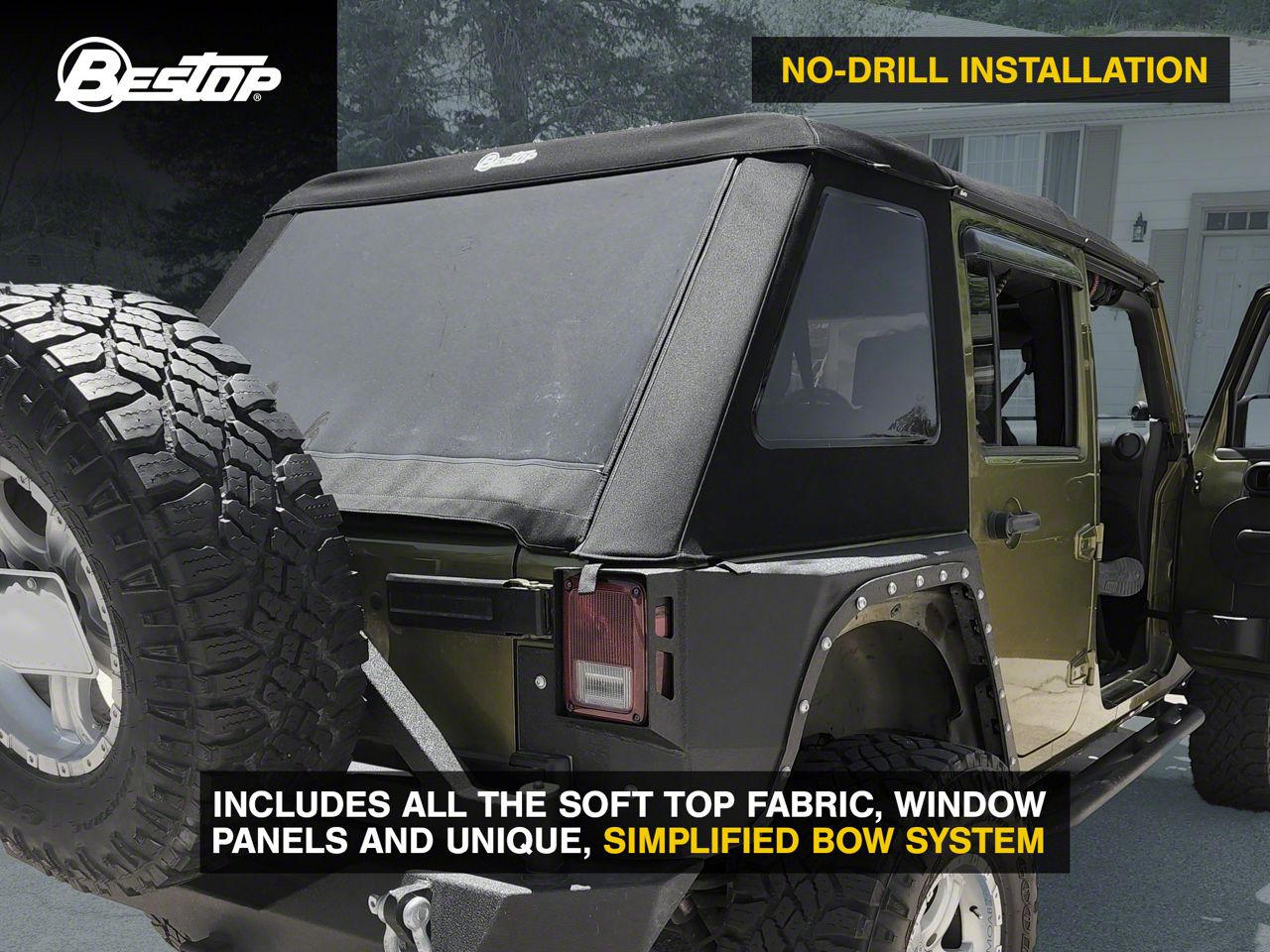 Bestop Jeep Wrangler Trektop NX Glide Soft Top; Black Twill 54923-17 (07-18  Jeep Wrangler JK 4-Door) - Free Shipping