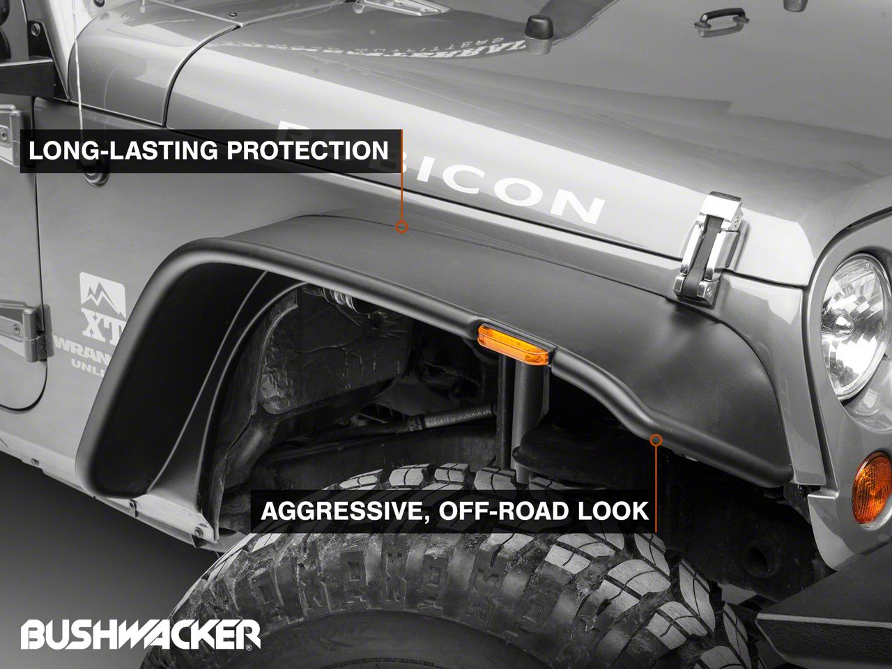 Bushwacker Trail Armor Front Corner Covers For 1997-2006 Jeep Wrangler - 2-Piece Black Protective Set