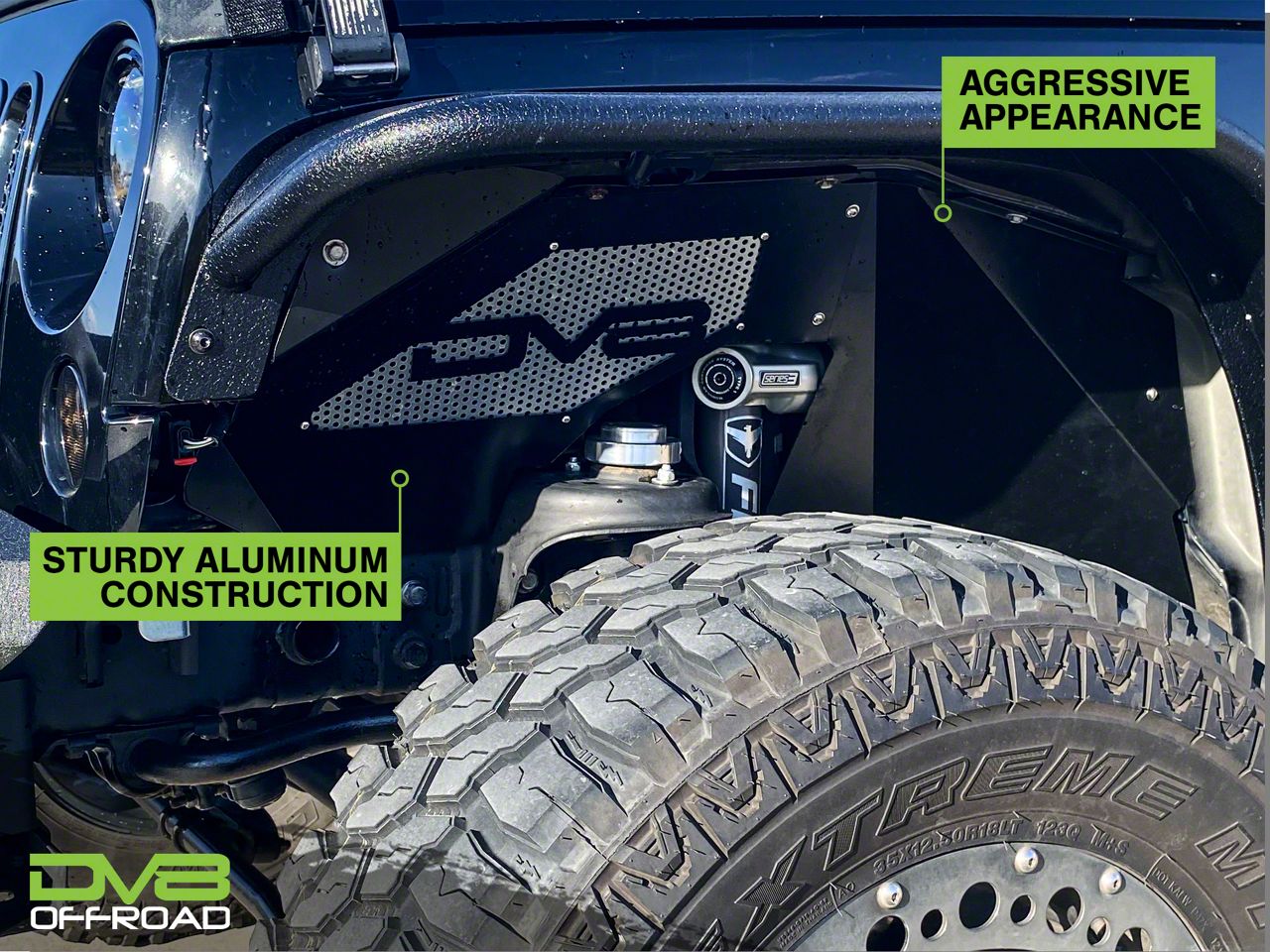 DV8 Offroad Jeep Wrangler Aluminum Inner Fender Flares; Black
