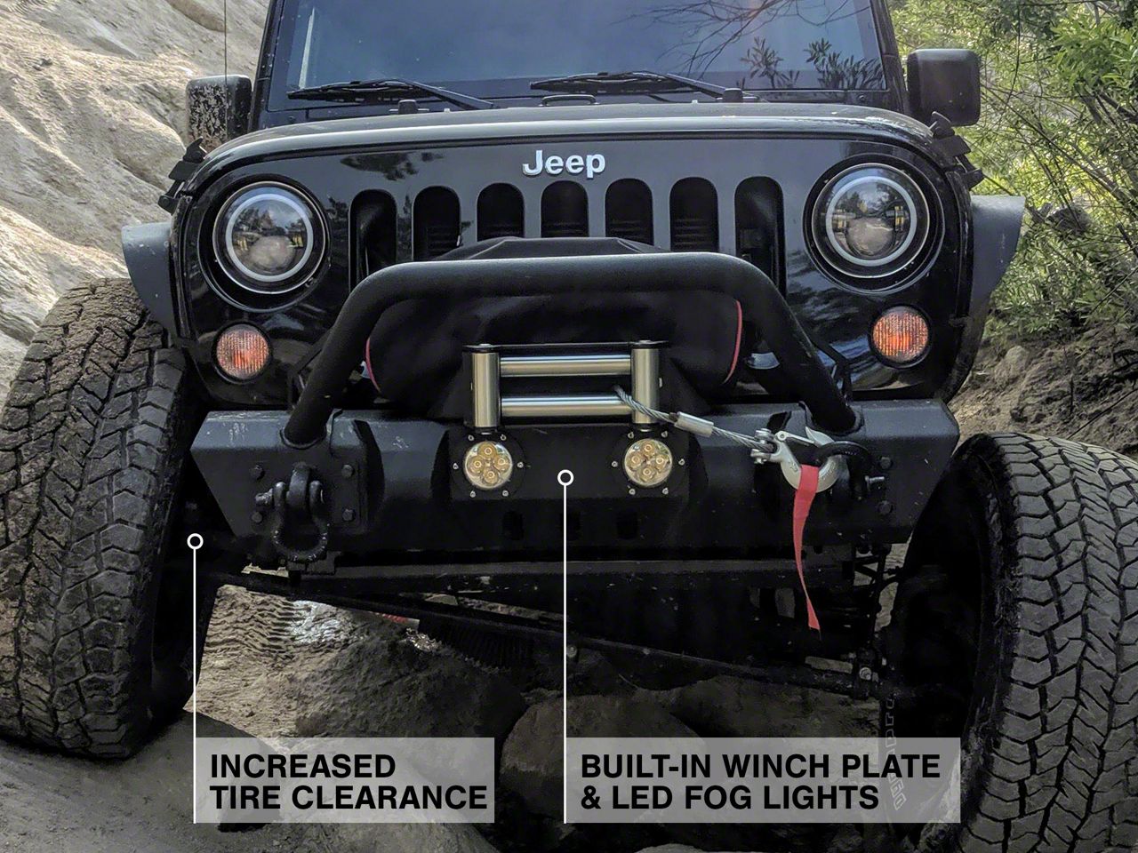 Black Rock Crawler Stubby Front Bumper With Fog Light Holes For 07-18 Jeep Wrangler JK