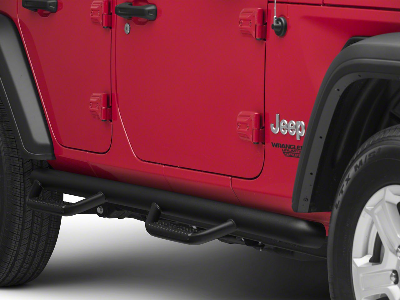 N-Fab Jeep Wrangler Wheel 2 Wheel Nerf Side Step Bars; Gloss Black