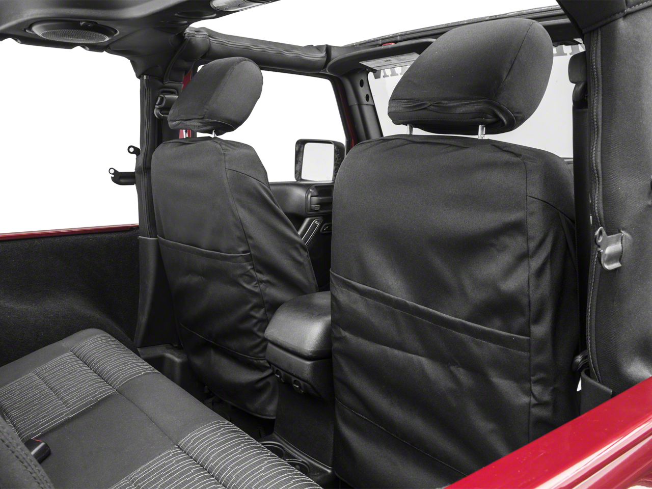 Custom Fit Black Faux Leather Front Seat Covers For Jeep Wrangler JK 2-Door (2007-2010) By IGGEE