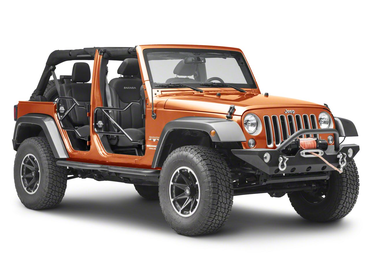 Front + Rear Side Tube Doors With Mirrors For 2007-2018 Jeep Wrangler JK 4-Door
