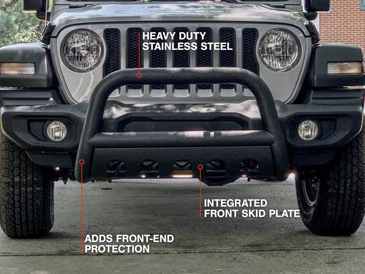 RedRock Jeep Wrangler 3-Inch Bull Bar with Skid Plate; Textured