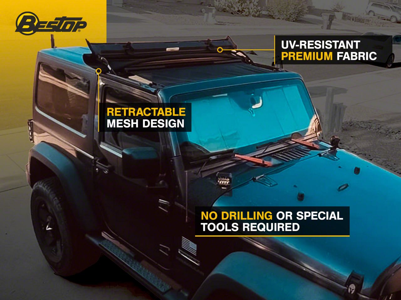 Bestop Jeep Wrangler Retractable Sunshade J126011 (07-18 Jeep