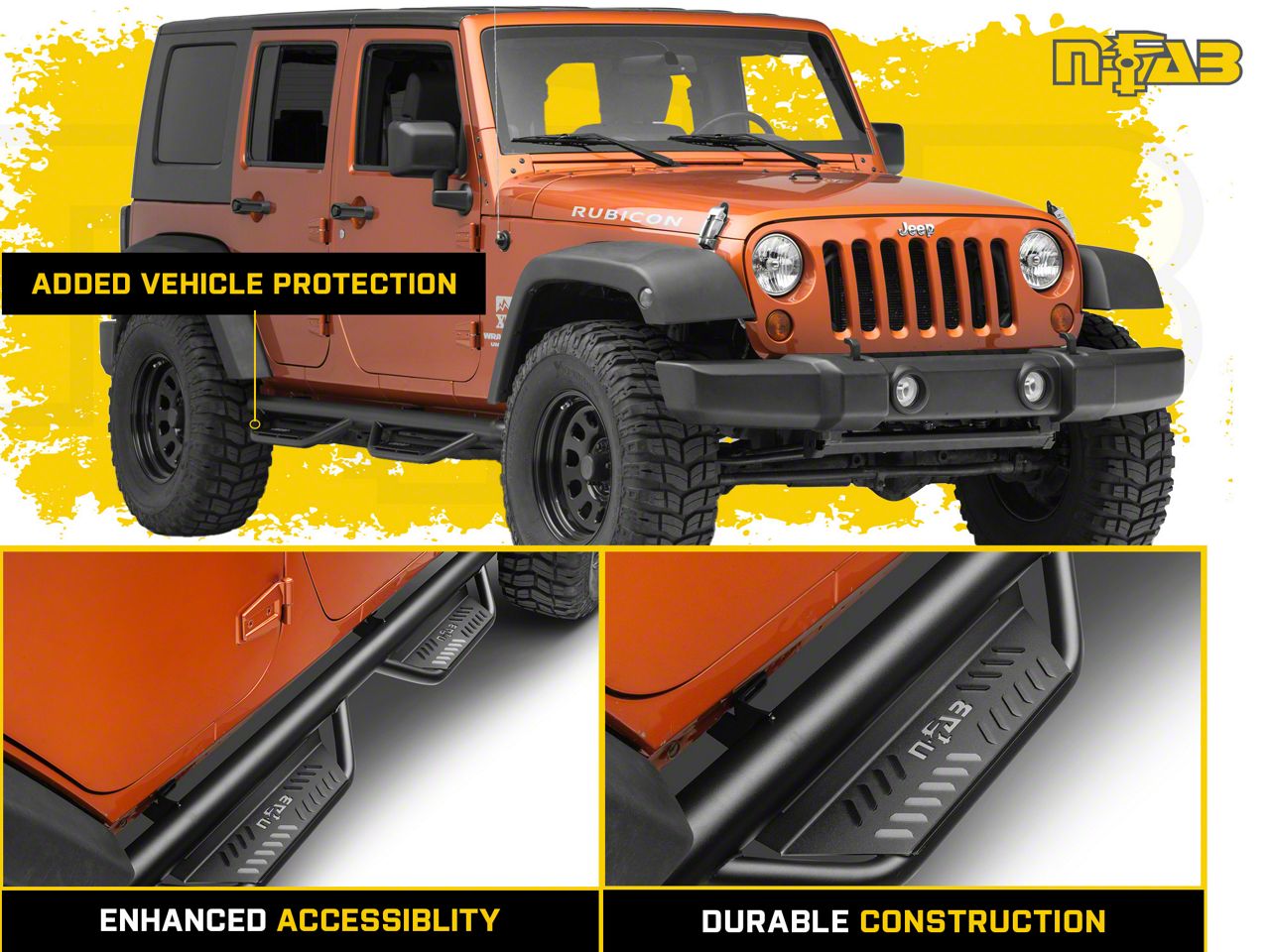 N-Fab Jeep Wrangler Cab Length Podium Nerf Side Step Bars
