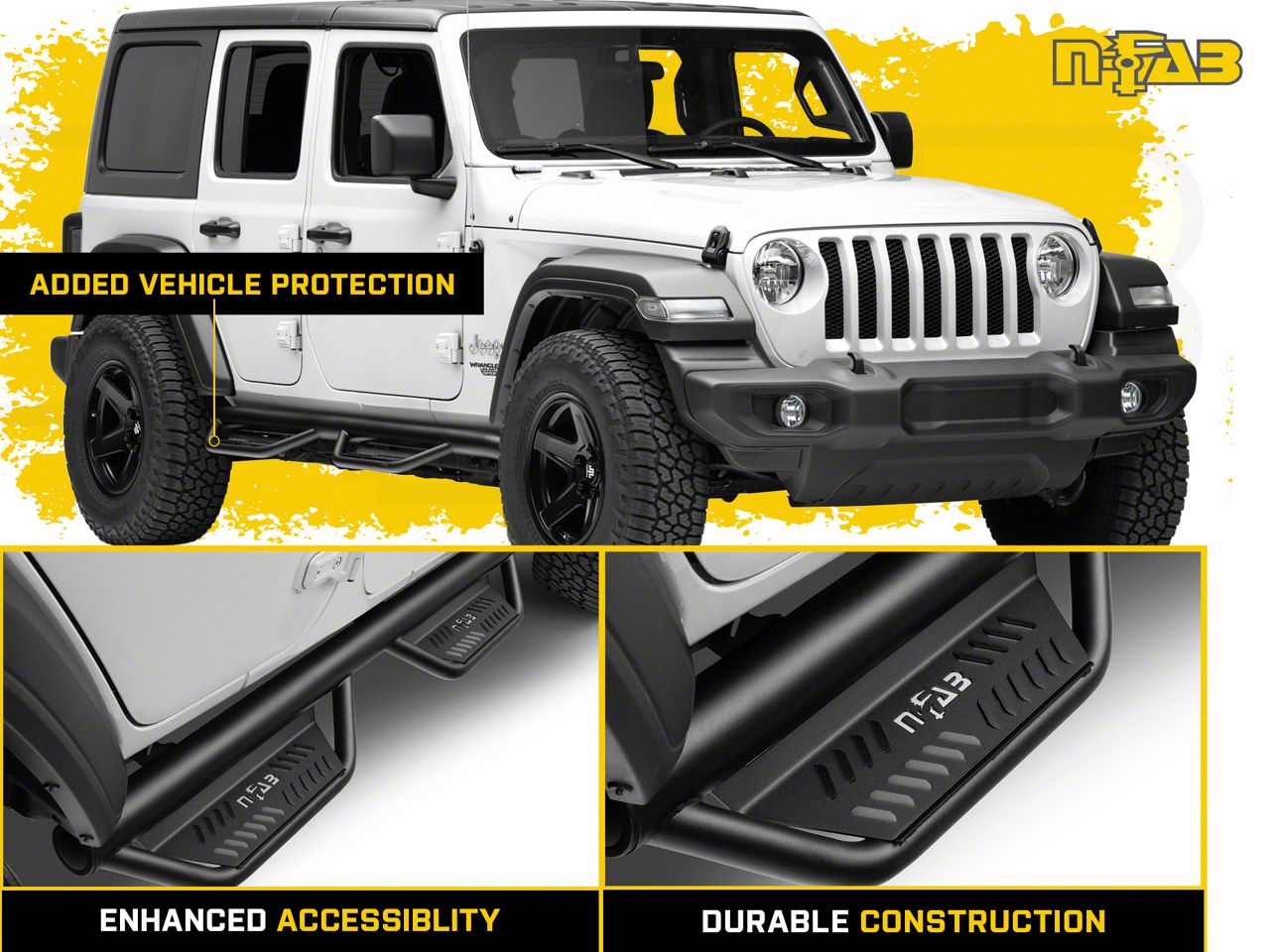 N-Fab Jeep Wrangler Cab Length Podium Nerf Side Step Bars