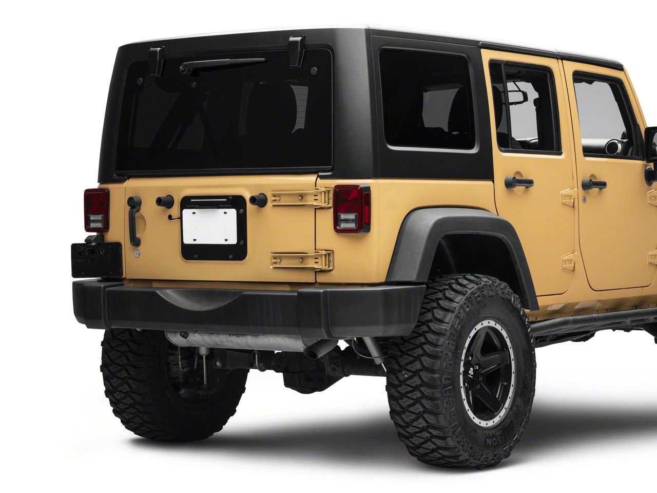 thumbnail image 2 of Jeep Wrangler Sahara 3D Dual Logo License Plate – Black Stainless Steel, Front 2 of 5