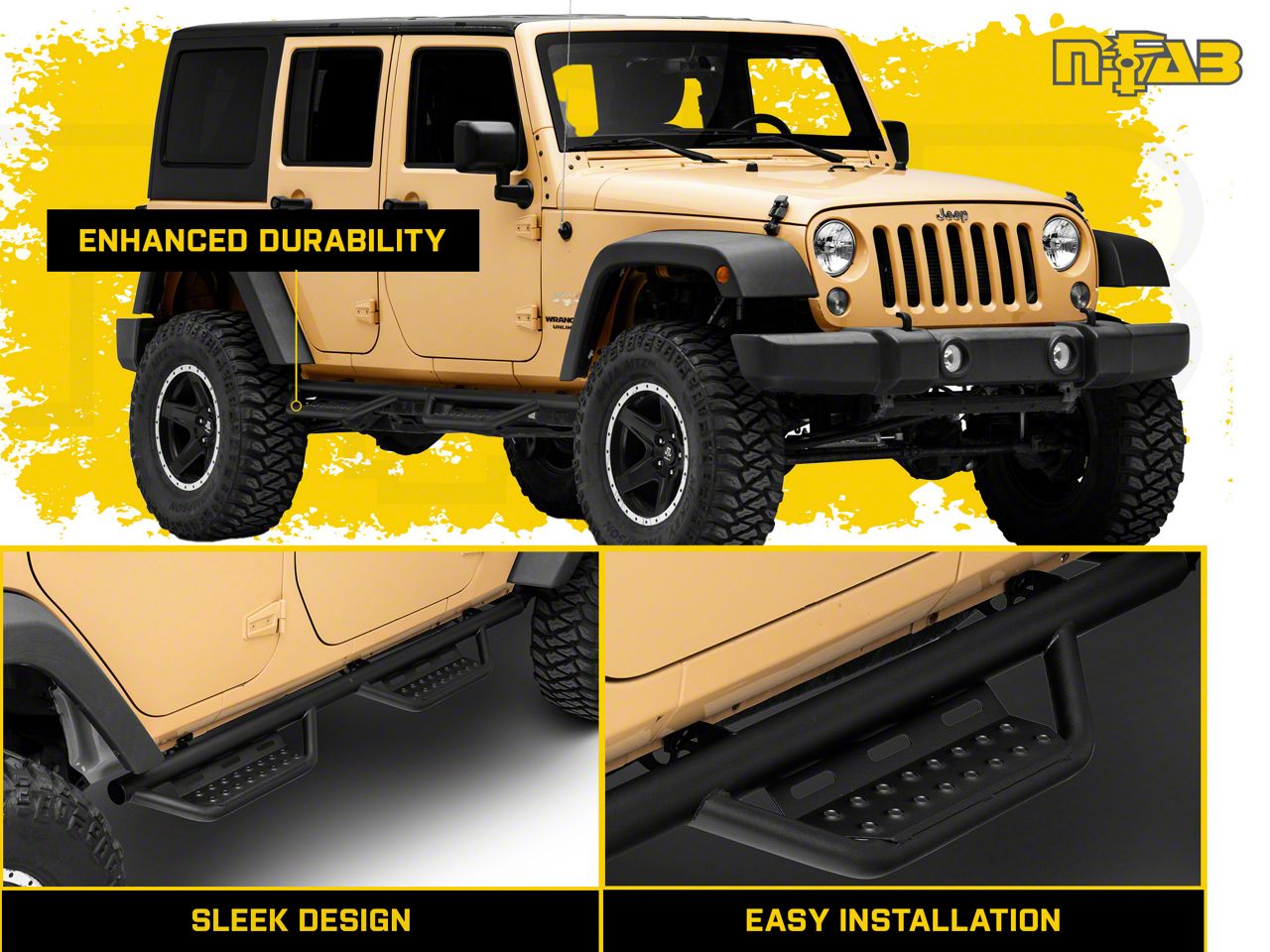 N-Fab Jeep Wrangler Cab Length RS Nerf Side Step Bars; Textured