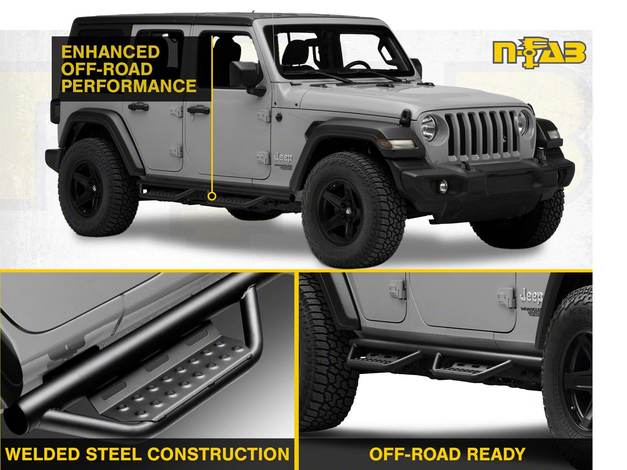 N-Fab Jeep Wrangler Cab Length RS Nerf Side Step Bars; Textured