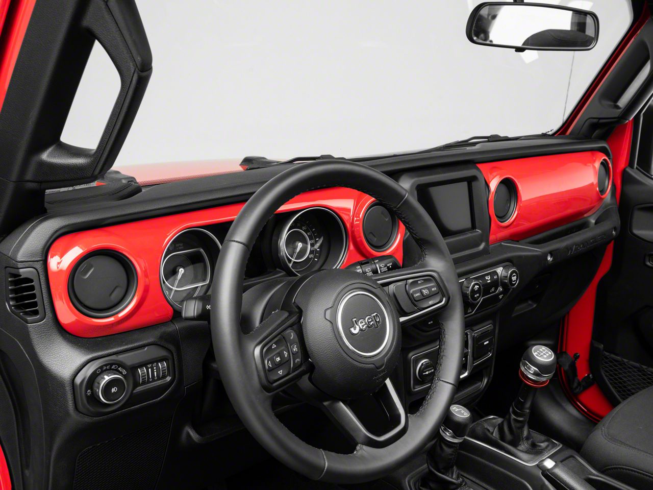 thumbnail image 2 of CheroCar Red Carbon Fiber Center Console Dash Panel Cover Trim For Jeep Wrangler JL 2018+ & JT 2020+ (2 Pieces) 2 of 3