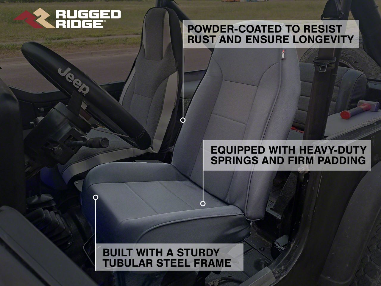 Rugged Ridge Jeep Wrangler High-Back Front Seat; Black Denim