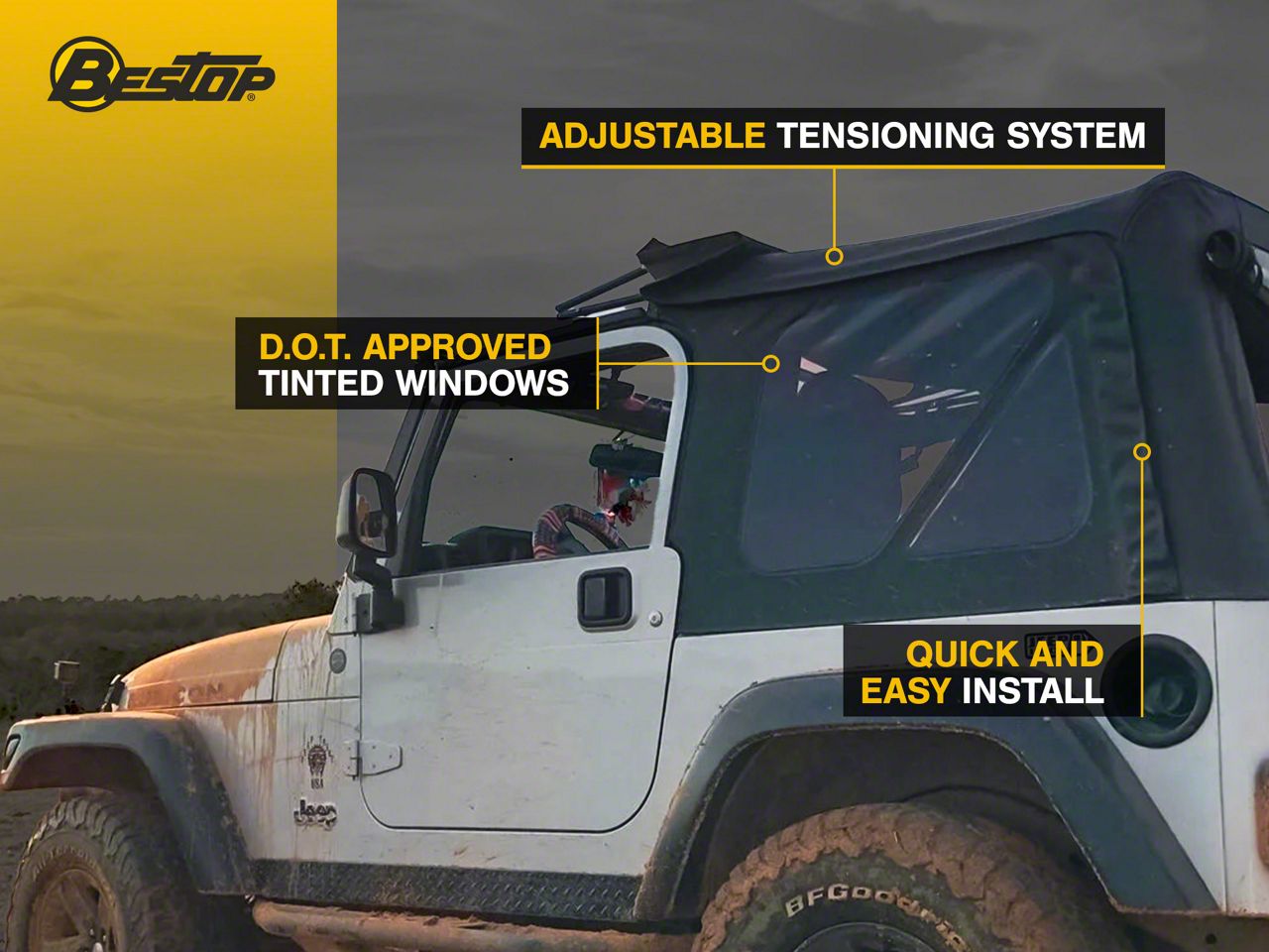 Bestop Jeep Wrangler Supertop NX Soft Top - Black Denim 54720-15