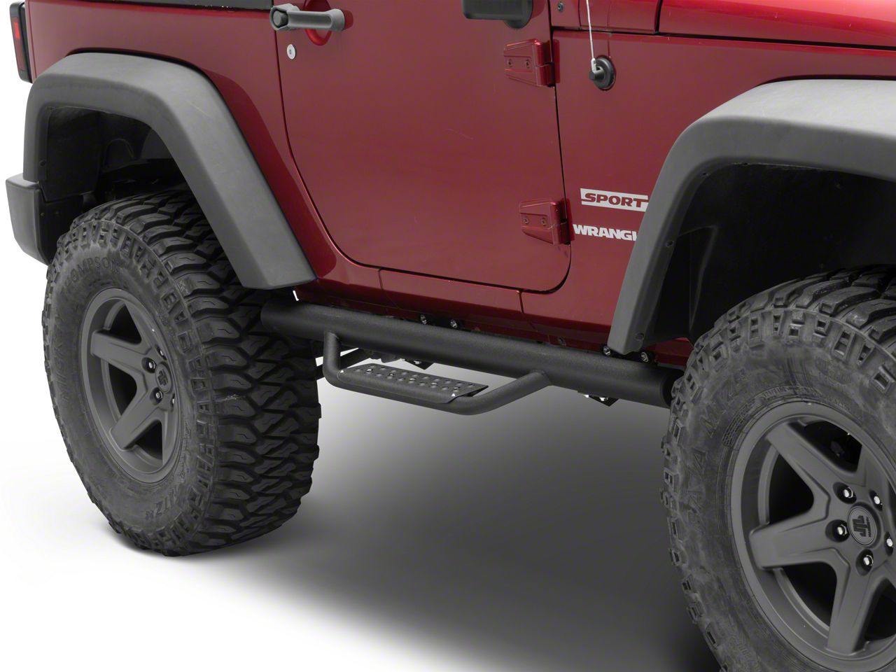 thumbnail image 2 of LEDKINGDOMUS Red & Black Running Boards For 2007-2018 Jeep Wrangler JK 2 Door – Drop Side Step Nerf Bars 2 of 4