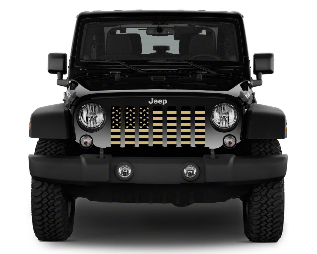 Jeep Wrangler Grille Insert; Black and Gold American Flag (07-18