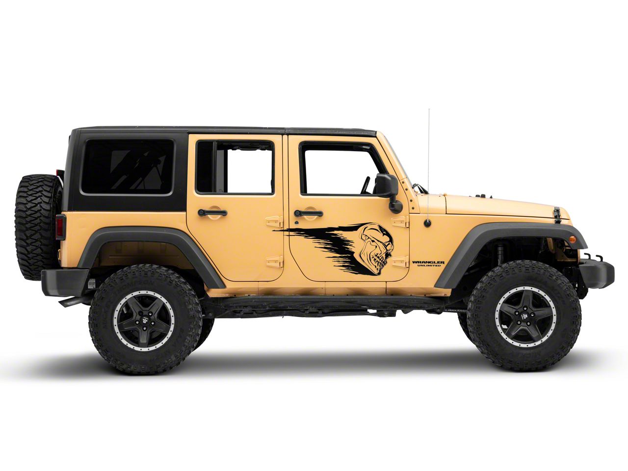 SEC10 Jeep Wrangler Skull Crash Side Graphics; Black J157932