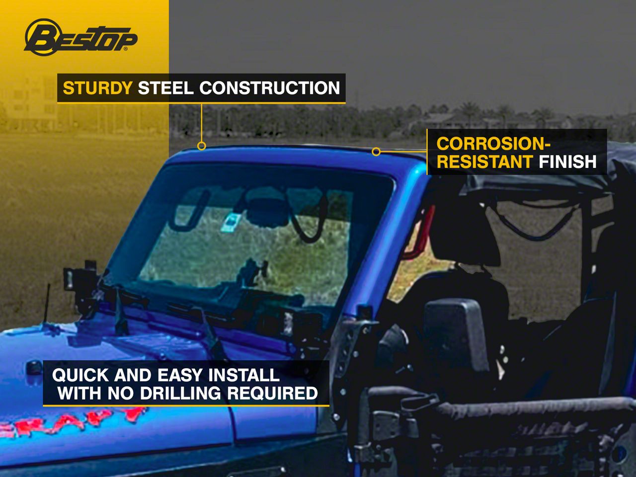 Bestop Jeep Wrangler Bolt-On Windshield Channel for Bikini or