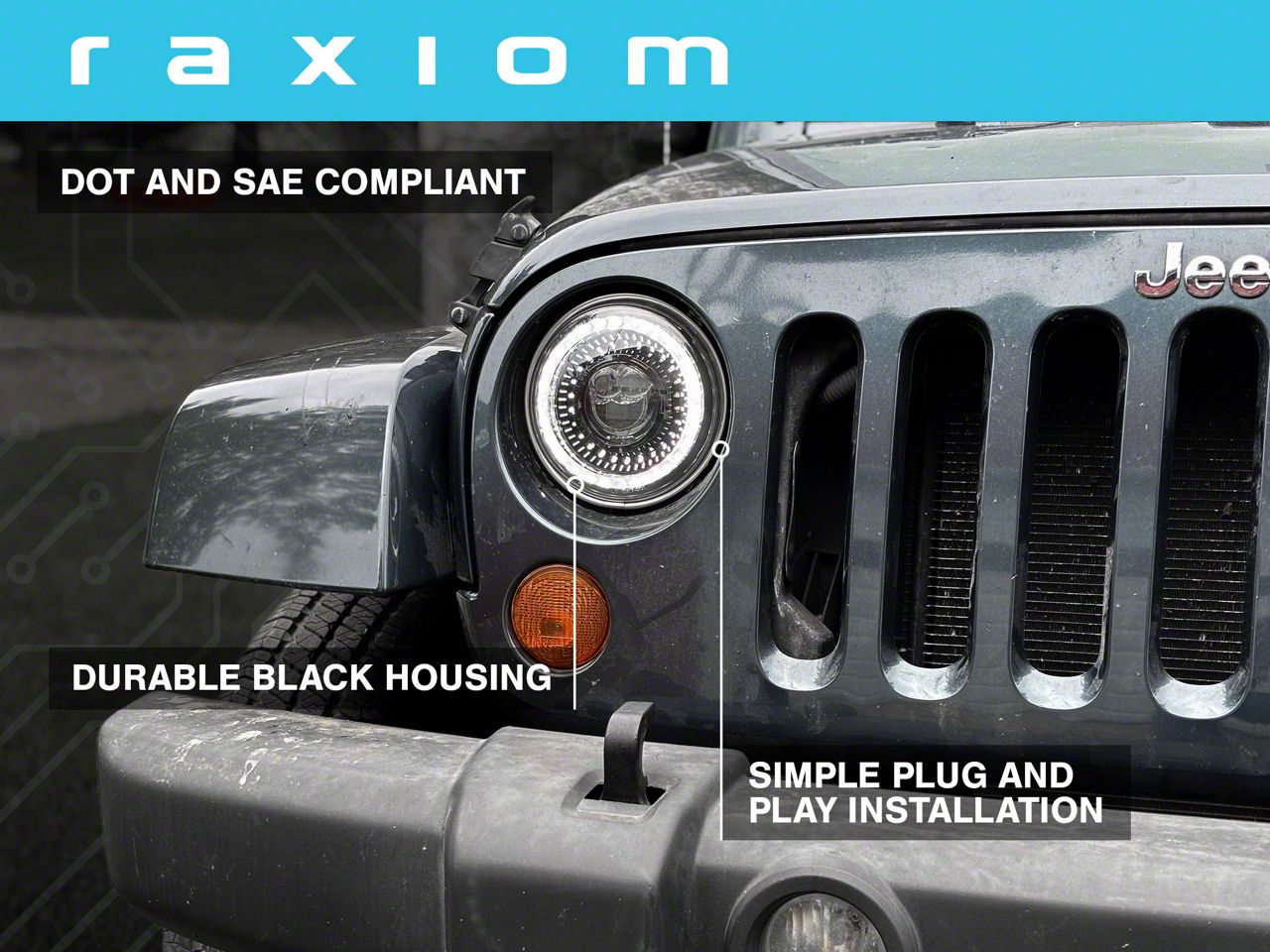 Raxiom Jeep Wrangler Axial Series 7-Inch Dragon Eye LED Headlights