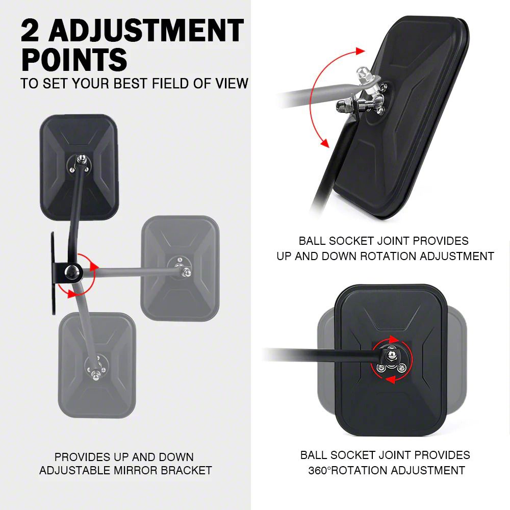Anti-shake Door Mirrors Compatible With 2007-2018 Wrangler JK JKU Unlimited