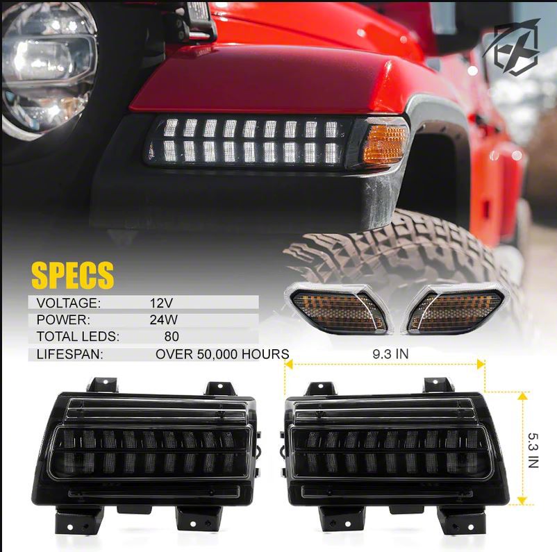 Jeep Wrangler LED Turn Signal and Park Lights; Smoked (18-26 Jeep