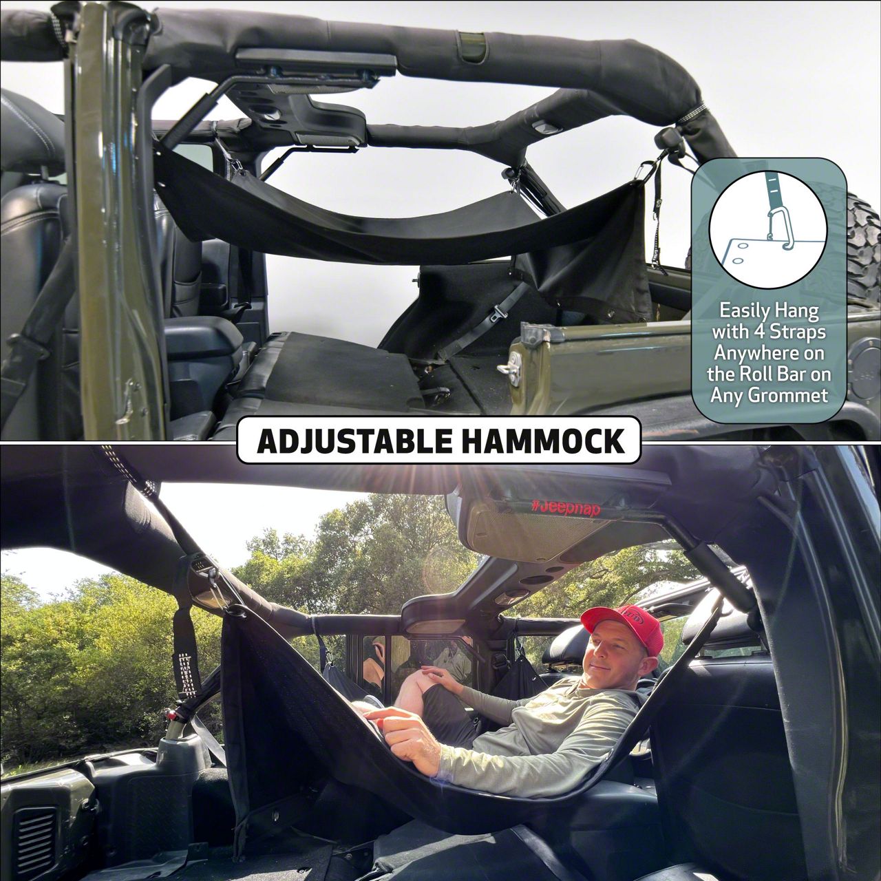 JKloud Jeep Wrangler Hammock Sunshade; Vantablack 4009 (07-18 Jeep