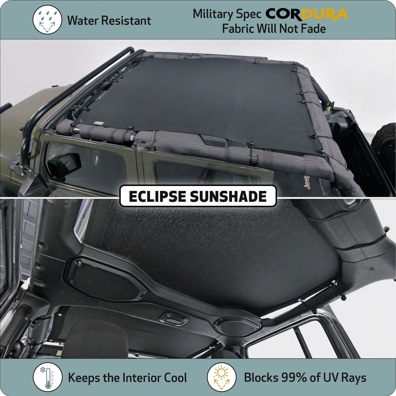 JKloud Jeep Wrangler Hammock Sunshade; Vantablack 4009 (07-18 Jeep