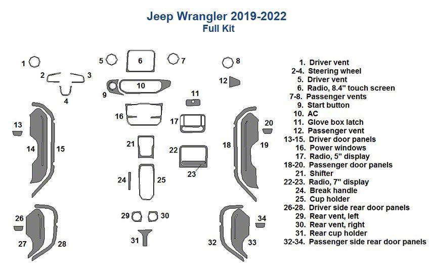 SHINEKA 13-Piece Carbon Fiber Interior Trim Kit For Jeep Wrangler JL & JT 2024+ – ABS, Self-Adhesive